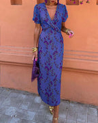 Floral Print Dress with V-neck