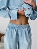 Women’s 2-Piece Pajama Set with Button-Up Shirt and Matching Trousers