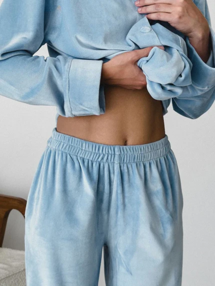 Women’s 2-Piece Pajama Set with Button-Up Shirt and Matching Trousers