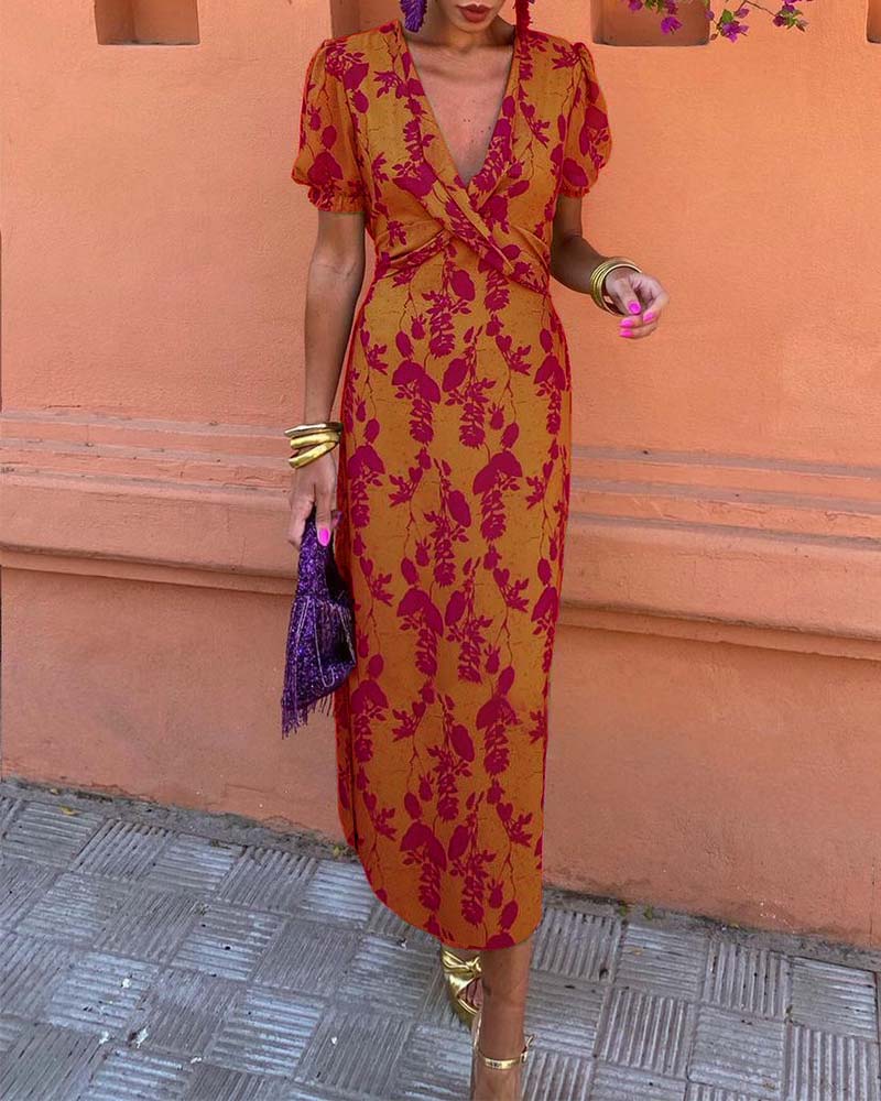 Floral Print Dress with V-neck