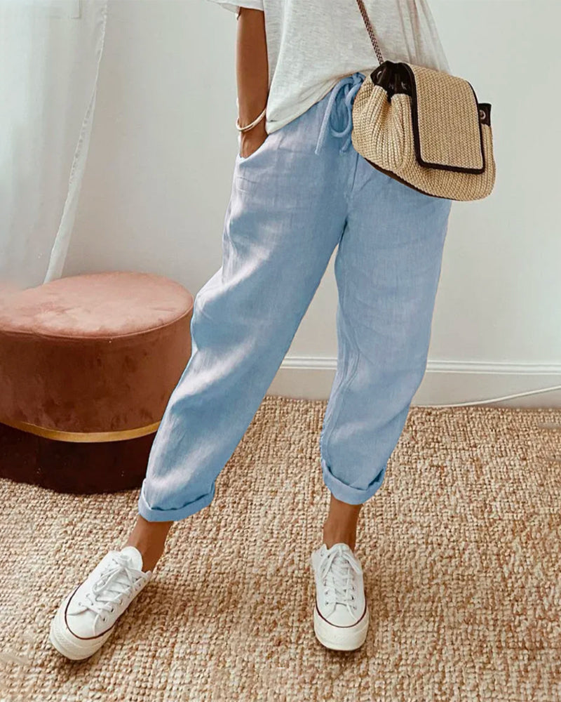 Drawstring Linen Trousers Comfy Women's Summer Pants