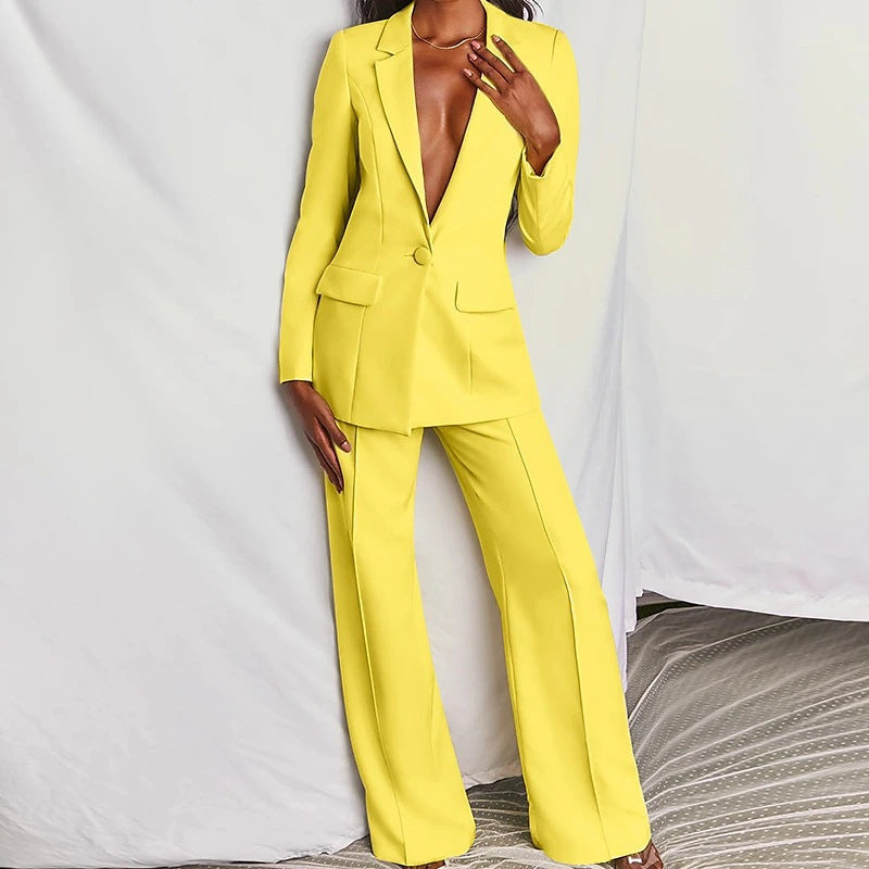 Women's Slim-Fit Blazer and Trousers Set - Single-Breasted