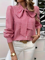 Women's Checked Tie-Neck Blouse