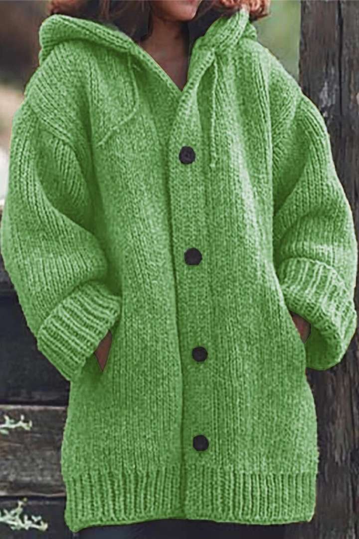 Lang Warm Gebreid Vest met Capuchon