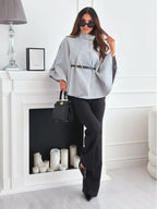 Women's Oversized Cotton Poncho with Turtle Neck