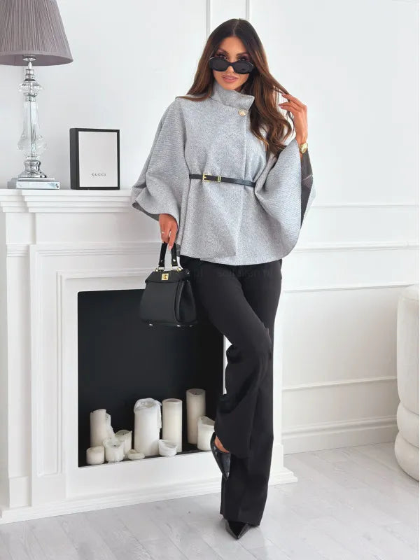 Women's Oversized Cotton Poncho with Turtle Neck
