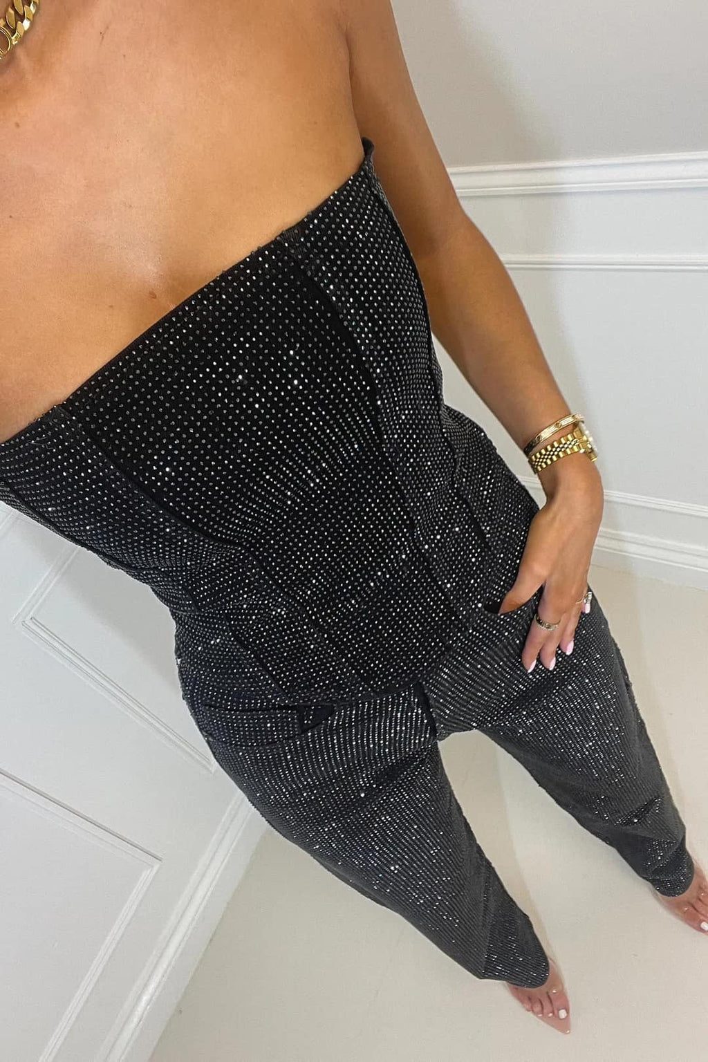 Women’s Strapless Jumpsuit – Bandeau Neckline Wide-Leg