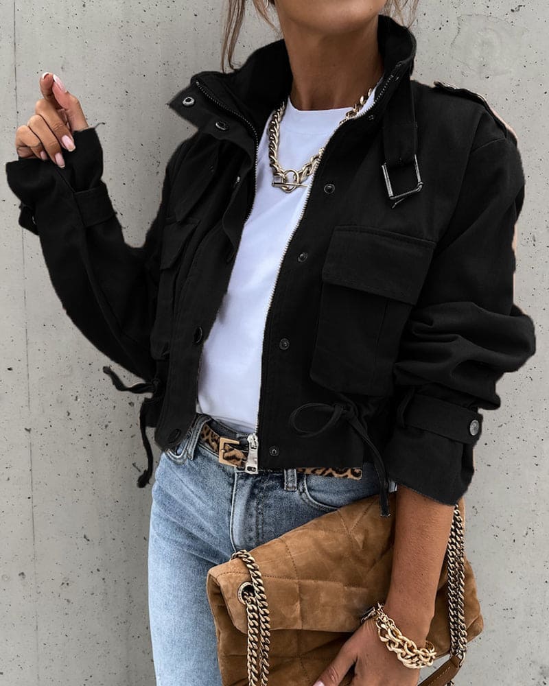 Cropped Transitional Jacket With Pockets