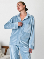 Women’s 2-Piece Pajama Set with Button-Up Shirt and Matching Trousers