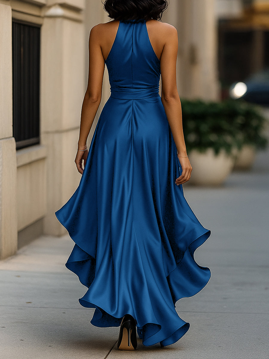 V-Neck Ruched Satin Maxi Gown for Women