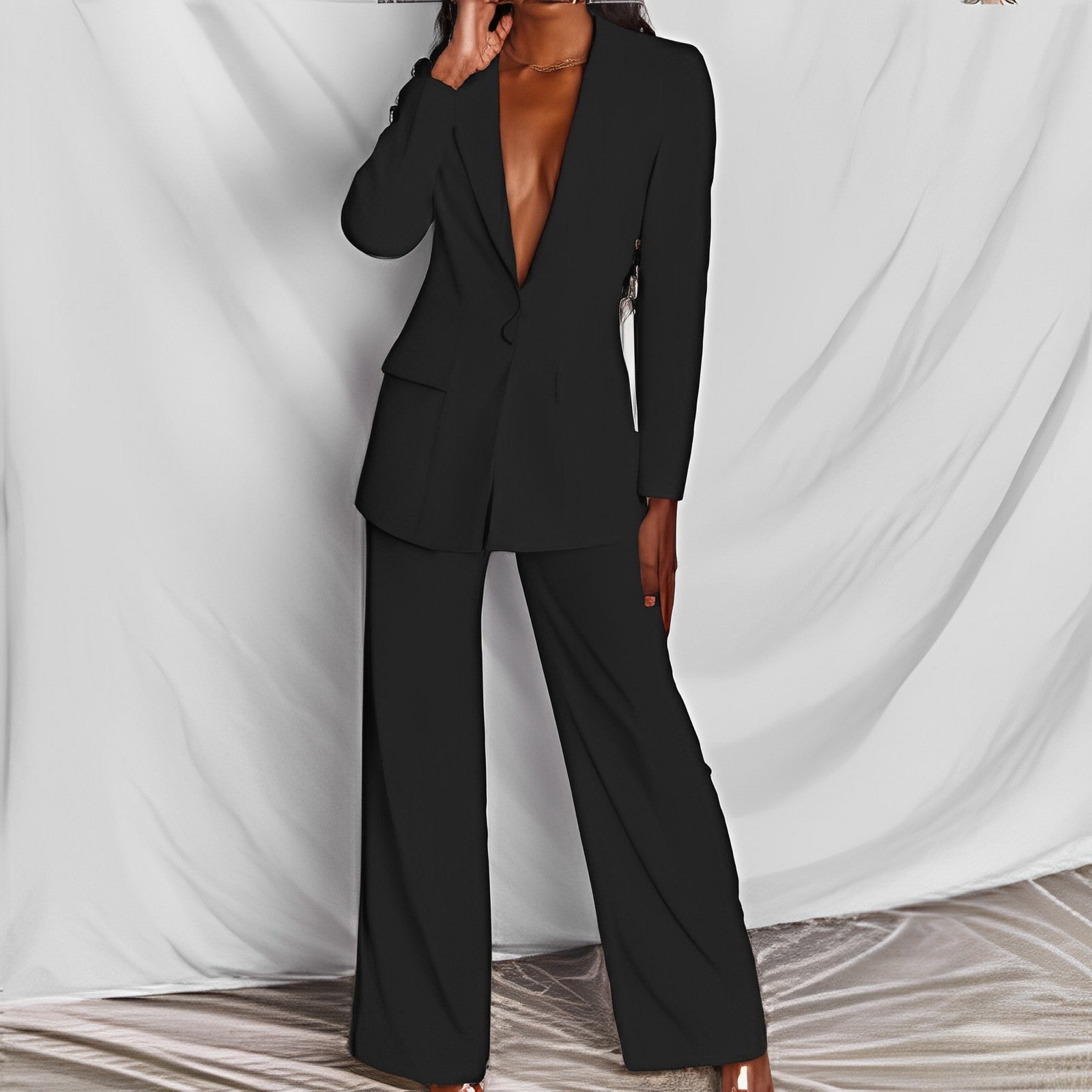 Women's Slim-Fit Blazer and Trousers Set - Single-Breasted