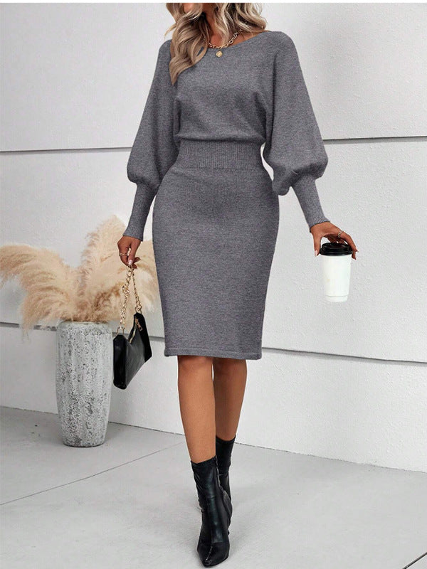 Women's Ribbed Long Sleeve Knit Midi Dress
