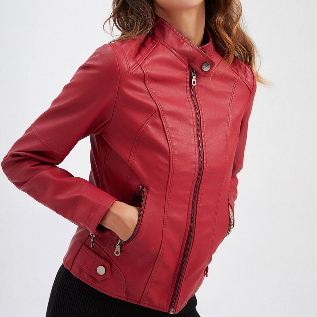 Regular Fit Zip Leather Jacket