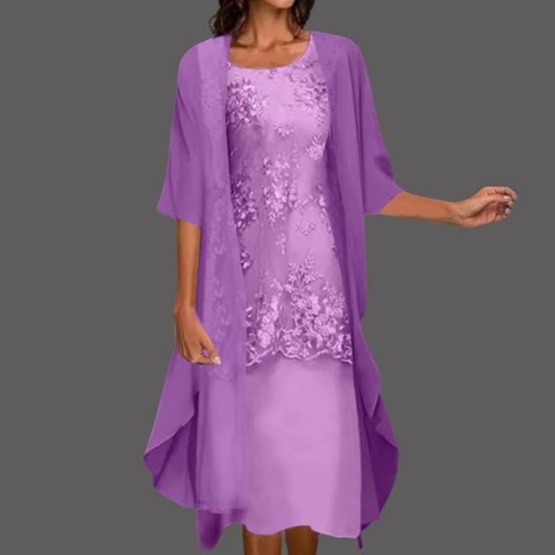 Floral Lace Midi Dress & Sheer Cardigan Set Women's Set