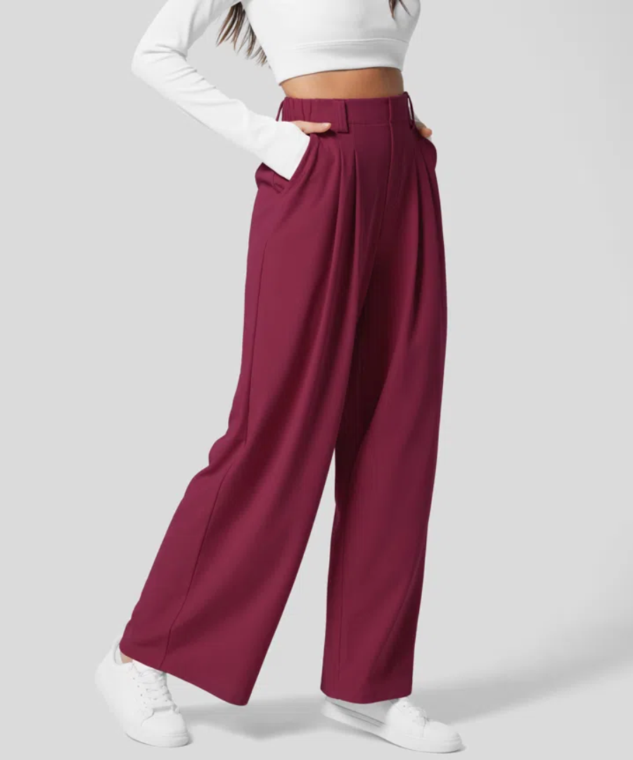 Ladies High Waist Elastic Trousers – Plain Casual Trousers for Daily Wear