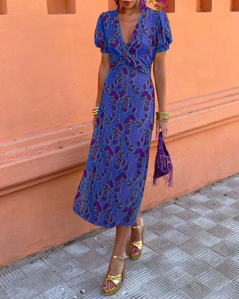 Floral Print Dress with V-neck