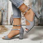 Chunky Heel Ankle-Strap Sandals Women's Retro Sandals