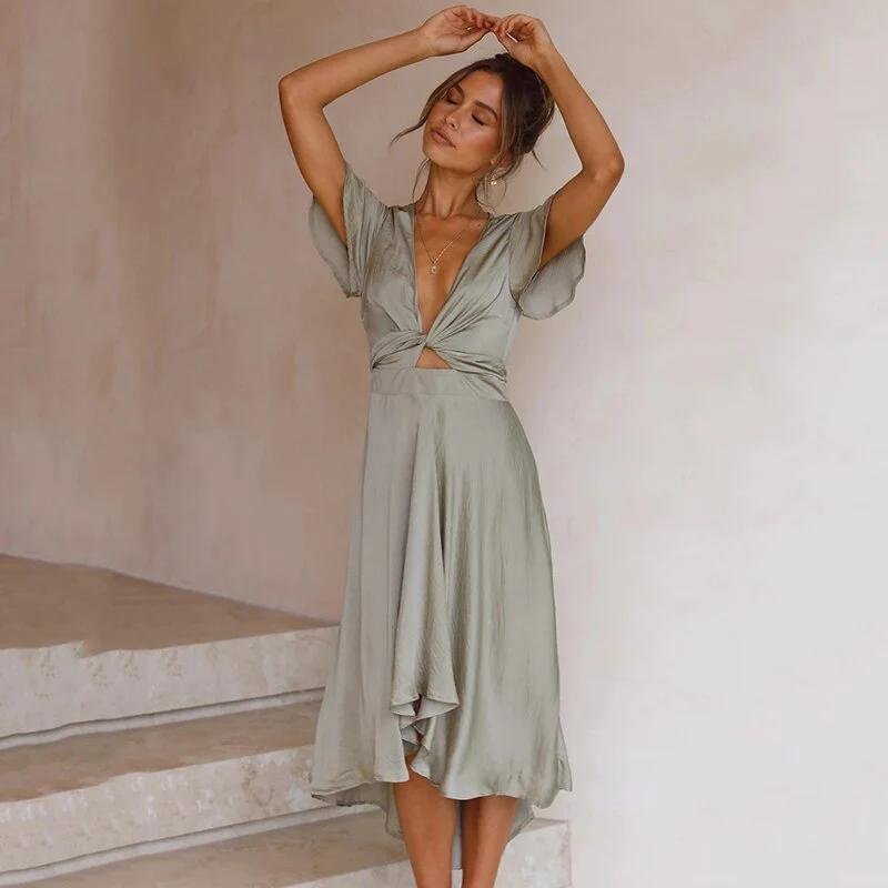 Women's Loose-Fit Flowy Dress - Casual Summer Midi Dress