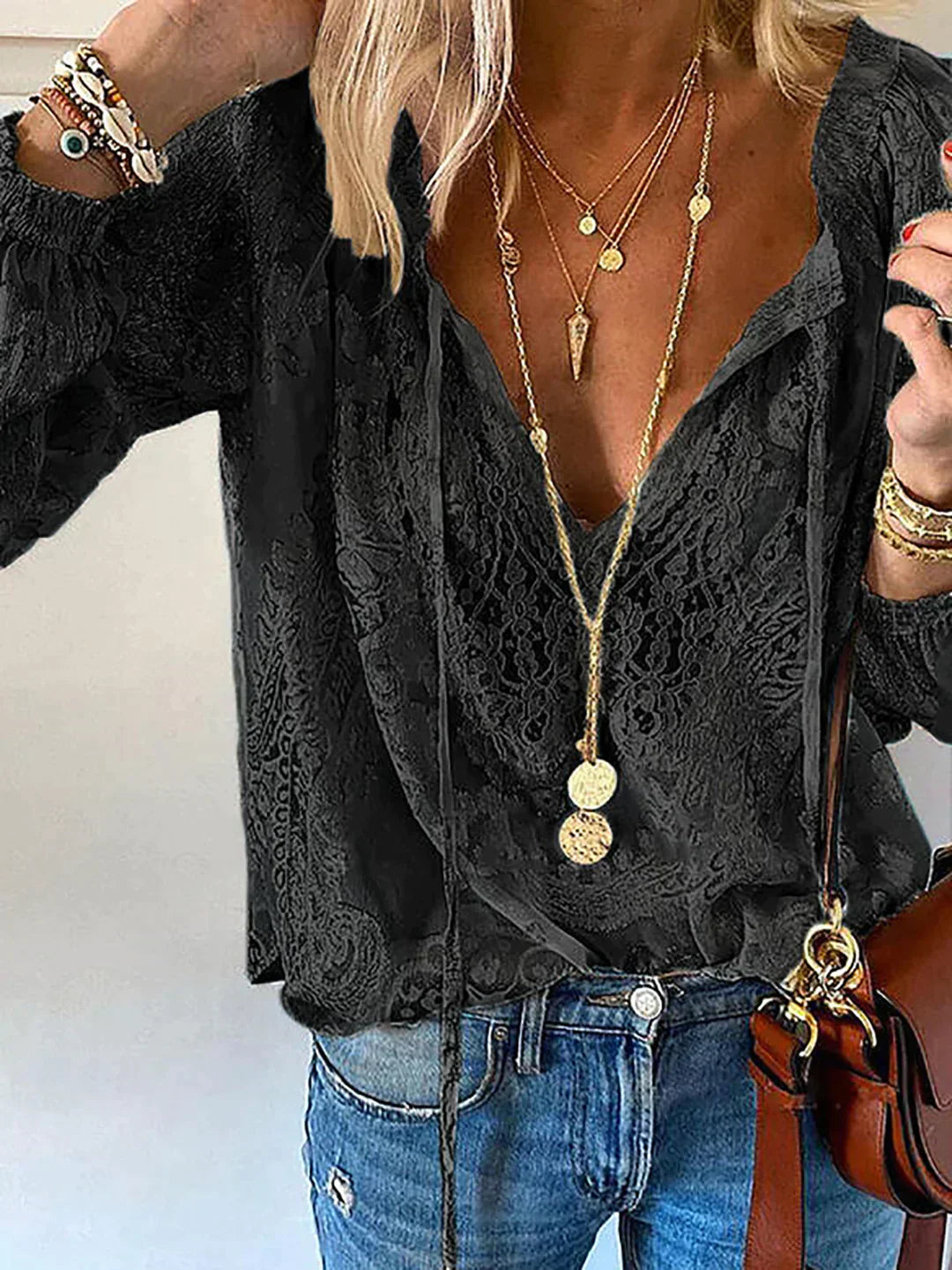 Women's Long Sleeve Crochet Lace Blouse