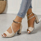 Chunky Heel Ankle-Strap Sandals Women's Retro Sandals