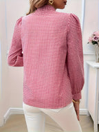 Women's Checked Tie-Neck Blouse
