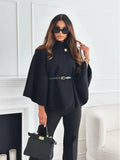 Women's Oversized Cotton Poncho with Turtle Neck