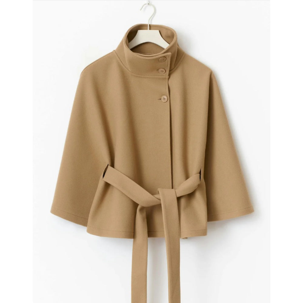 High Collar Belted Cape Coat