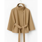 High Collar Belted Cape Coat
