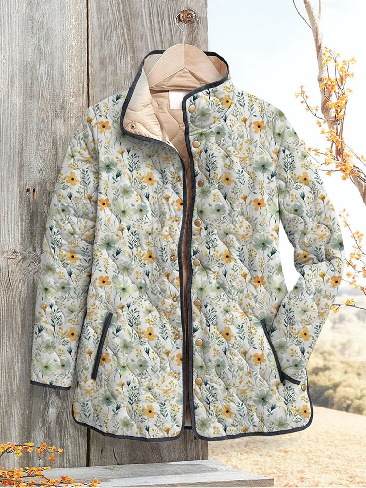Beautiful Floral Print Quilted Jacket