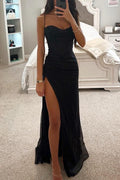 Women’s Sequin Maxi Dress – High Side Split – Sleeveless Evening Gown
