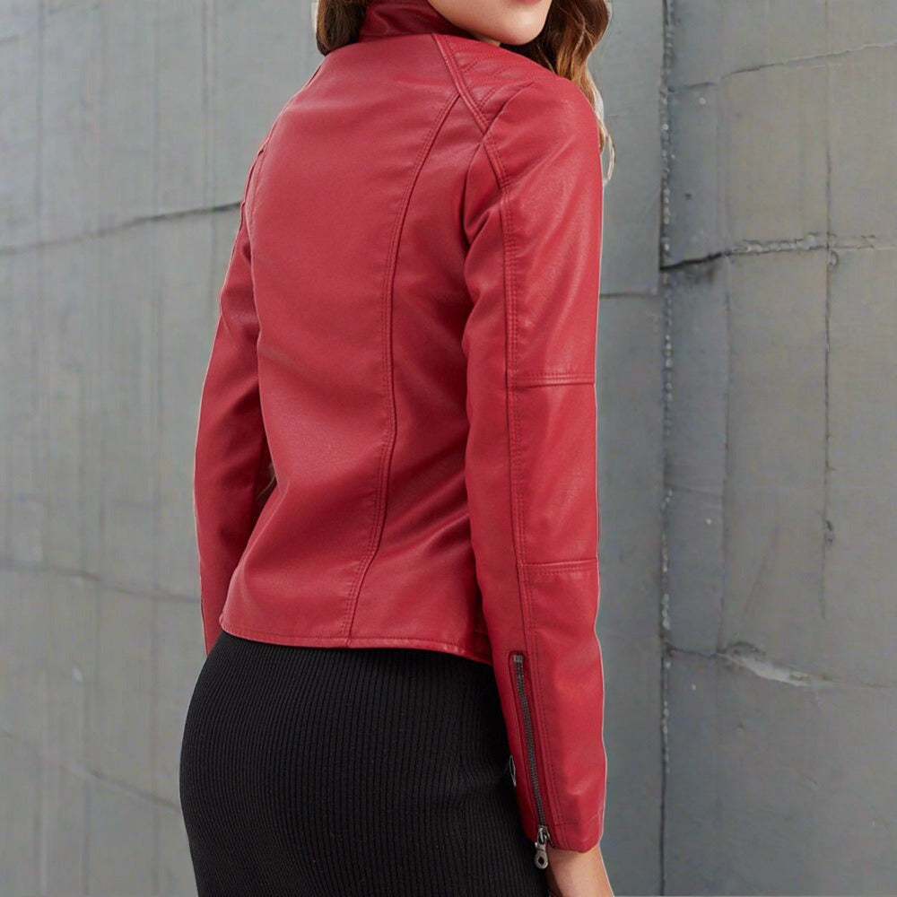 Regular Fit Zip Leather Jacket