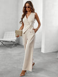 Women’s 2-Piece Tailored Set with Sleeveless Vest and Wide-Leg Pants