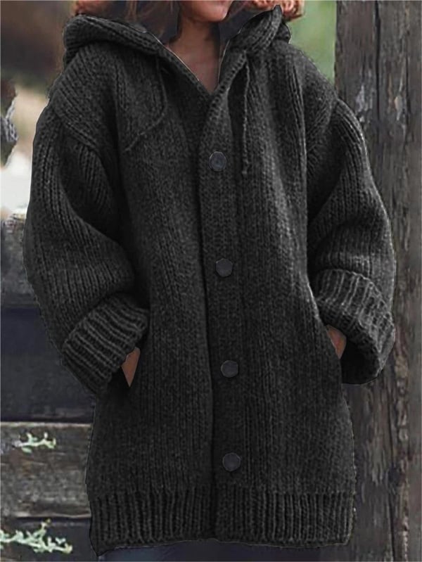 Lang Warm Gebreid Vest met Capuchon