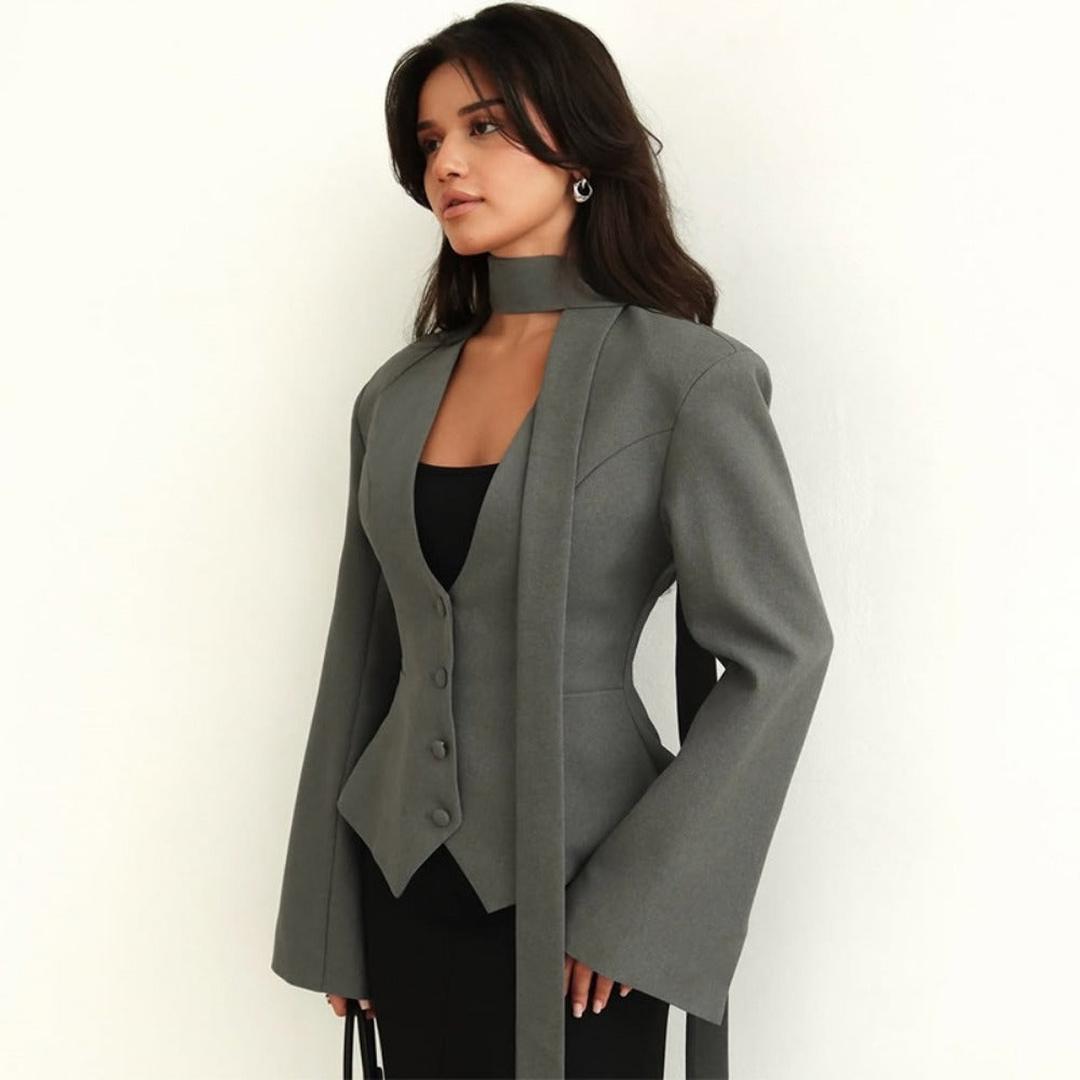 Stylish Women's Blazer With Scarf