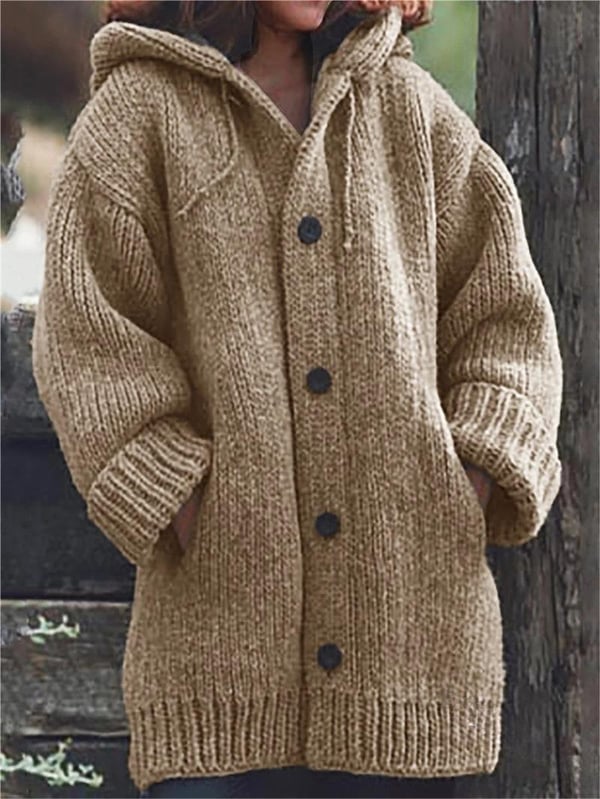 Lang Warm Gebreid Vest met Capuchon