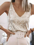 Sleeveless Paillette Top – Round-Neck Shimmer Tank