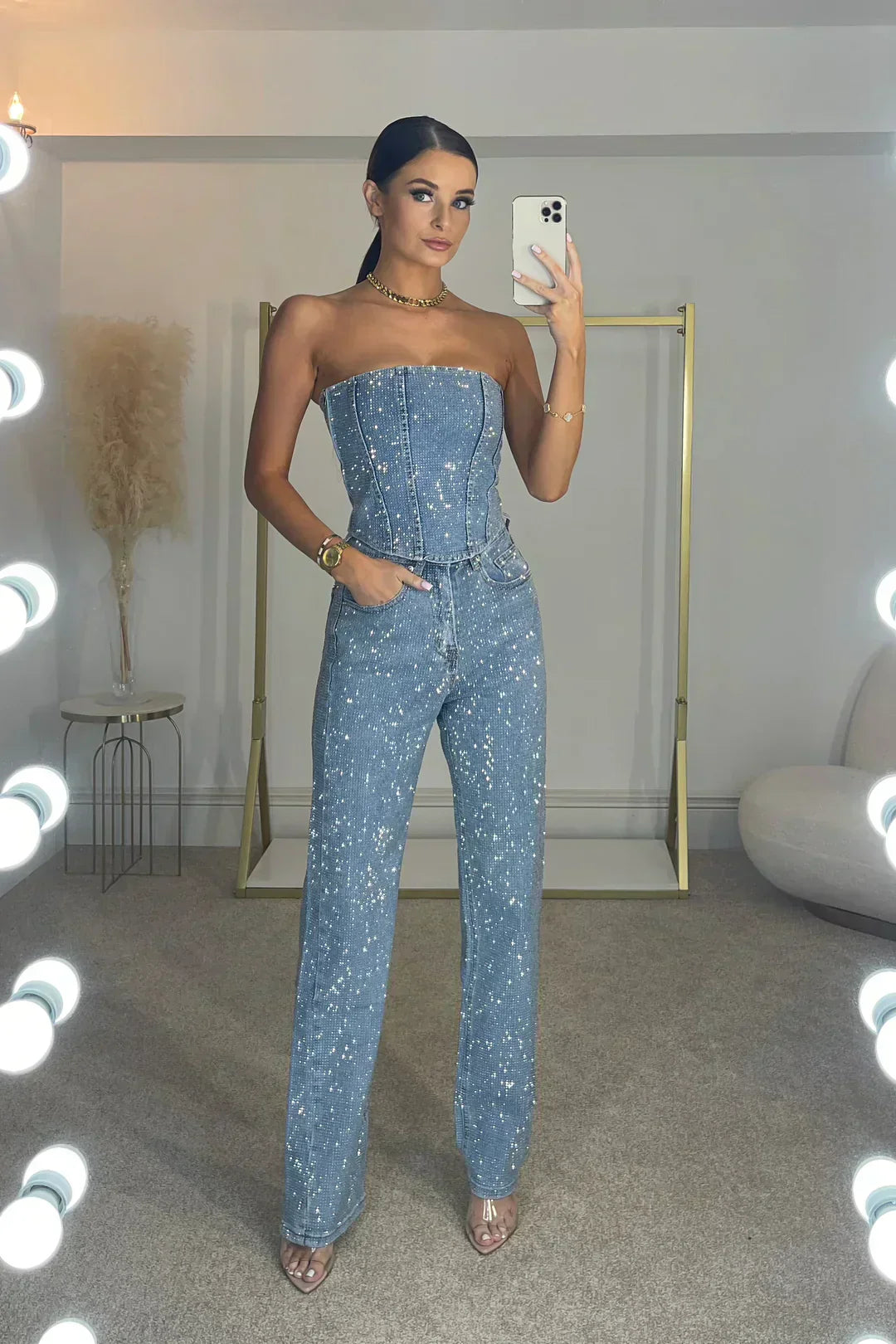 Women’s Strapless Jumpsuit – Bandeau Neckline Wide-Leg