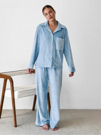 Women’s 2-Piece Pajama Set with Button-Up Shirt and Matching Trousers