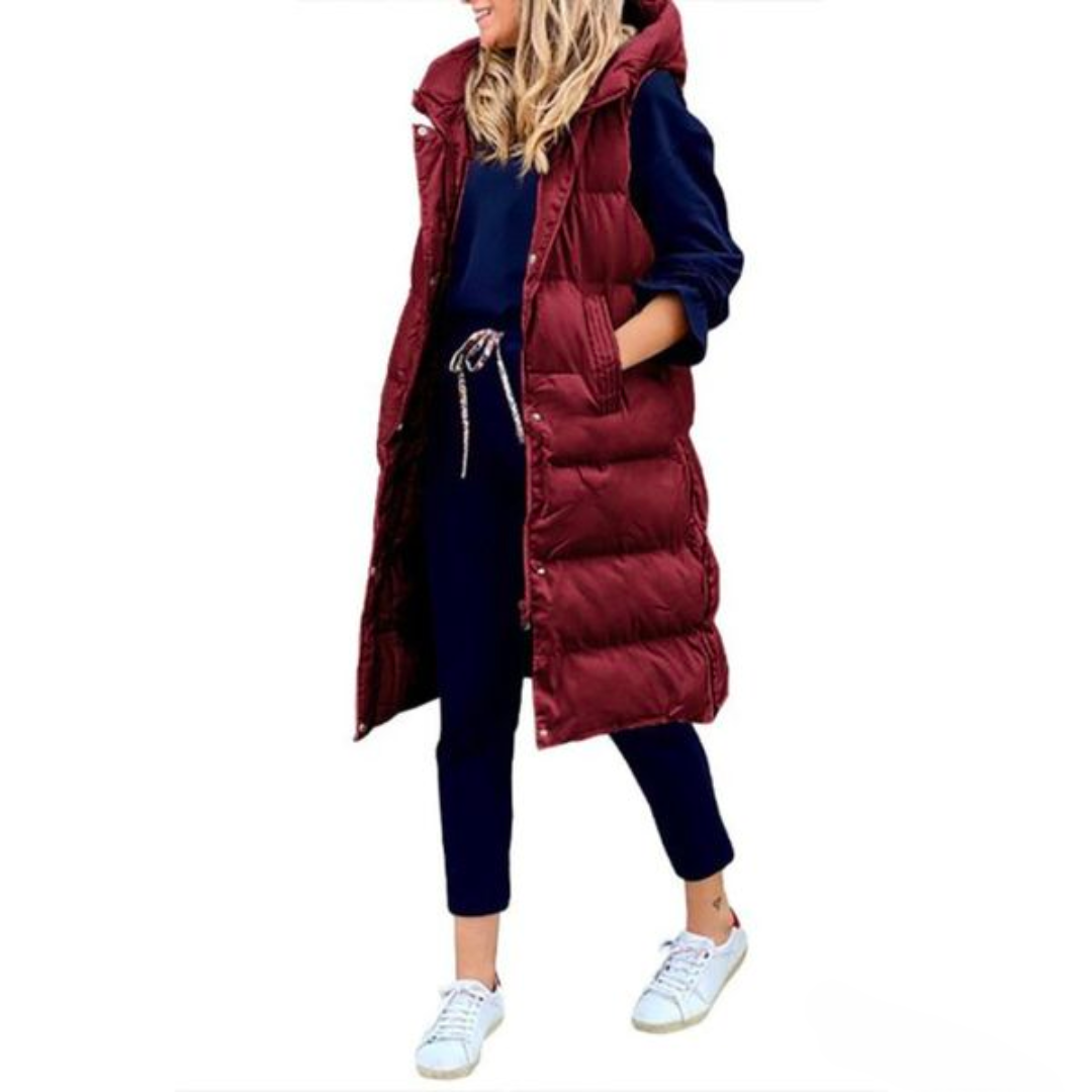 Long Padded Sleeveless Puffer Vest