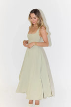 Midi Dress with Square Neckline and High Waist