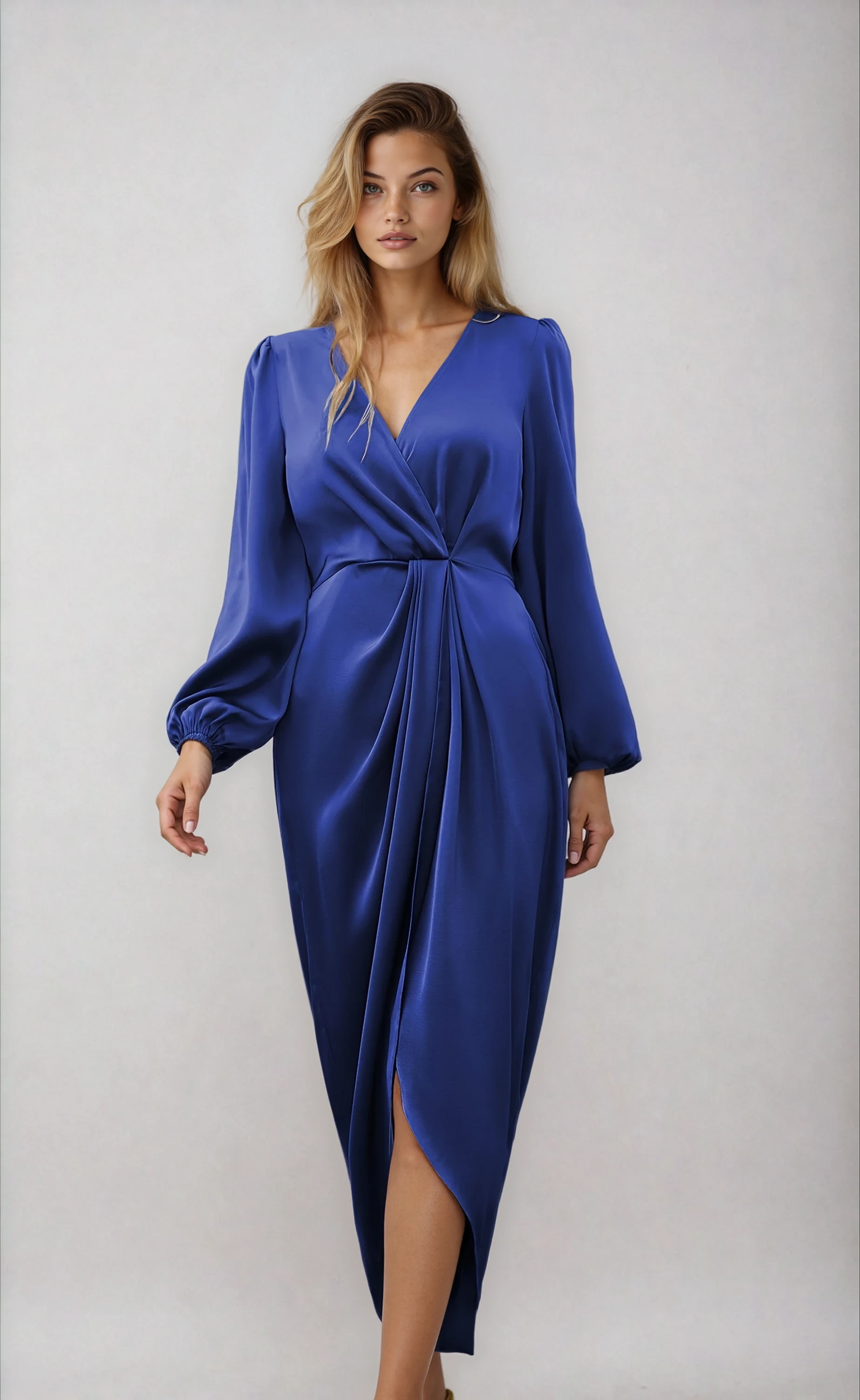 Women's V-Neck Wrap Midi Dress