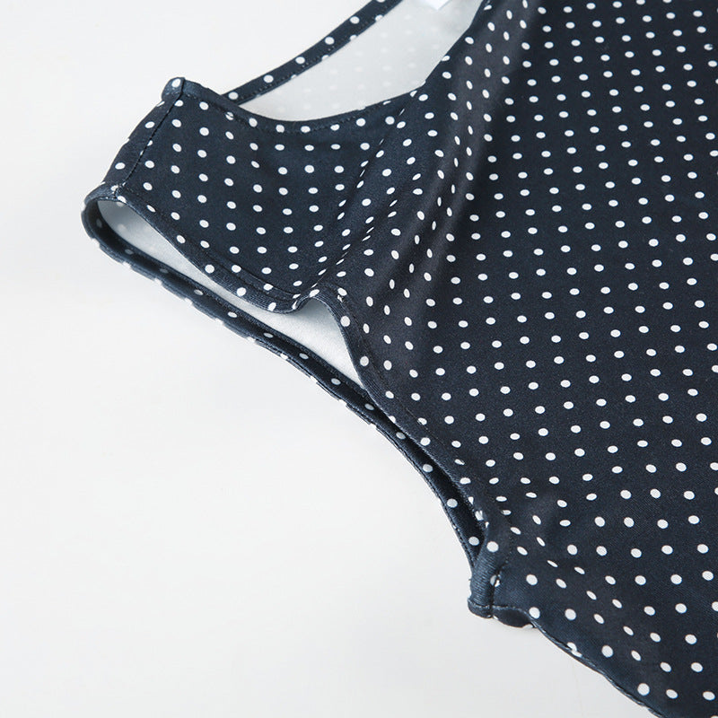 Women’s Polka Dot Mini Dress with Sleeveless Cut and Fitted Waist