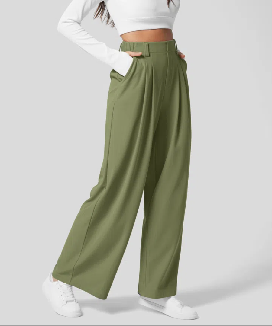 Ladies High Waist Elastic Trousers – Plain Casual Trousers for Daily Wear