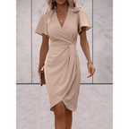 Women’s Short Sleeve Wrap Dress – V-Neck Midi Length