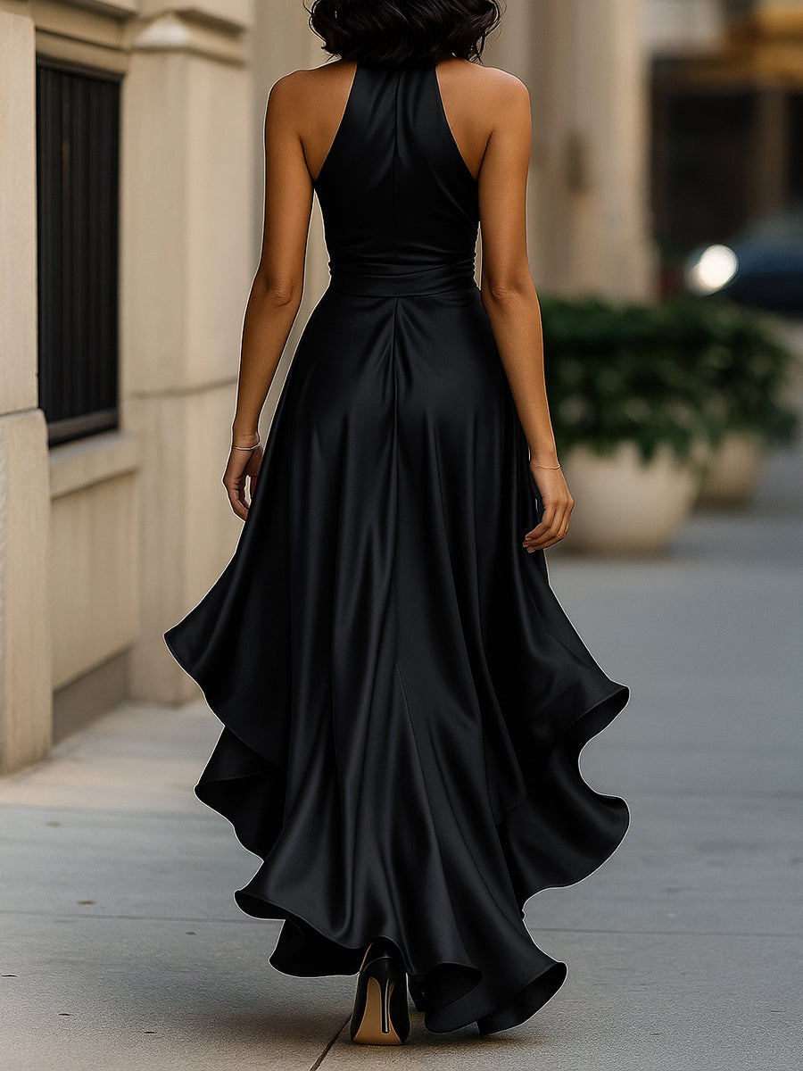 V-Neck Ruched Satin Maxi Gown for Women