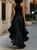 V-Neck Ruched Satin Maxi Gown for Women