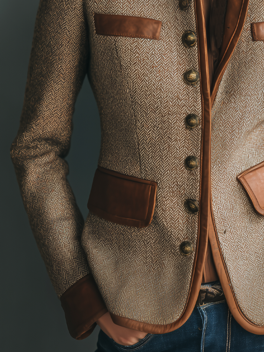Vintage Trimmed Jacket With Pockets