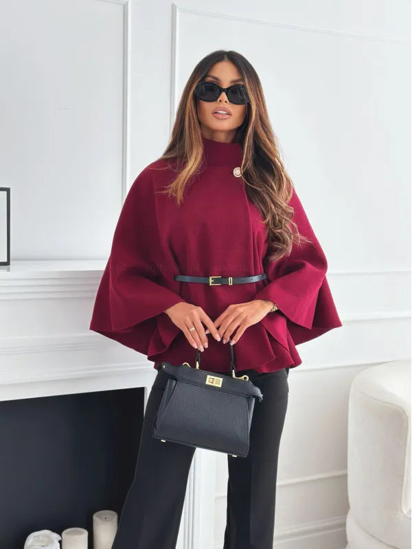 Women's Oversized Cotton Poncho with Turtle Neck