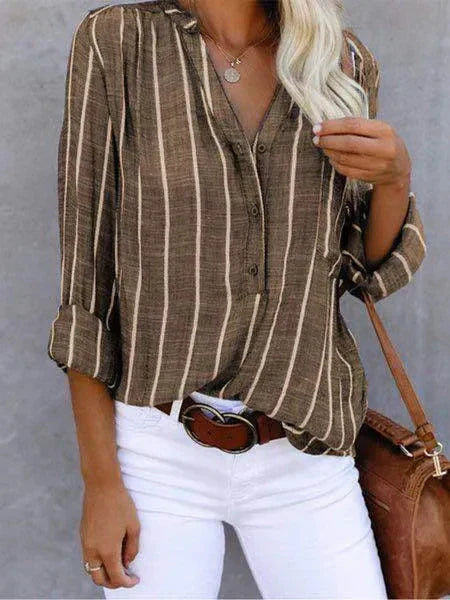 Women's Vertical Striped Button-Down Blouse