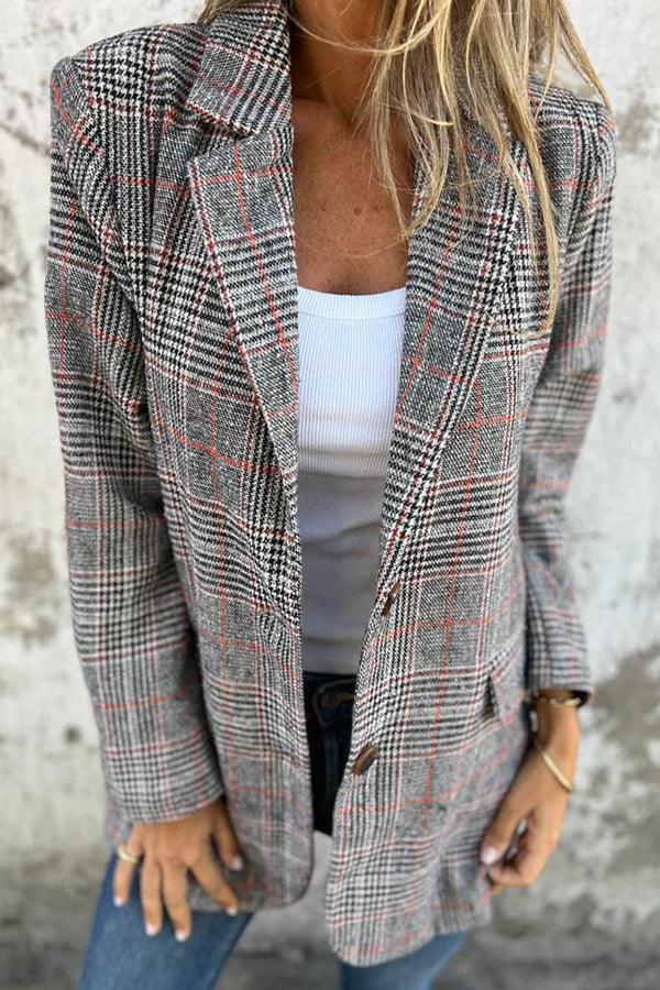 Elegant Tailored Checked Print Blazer